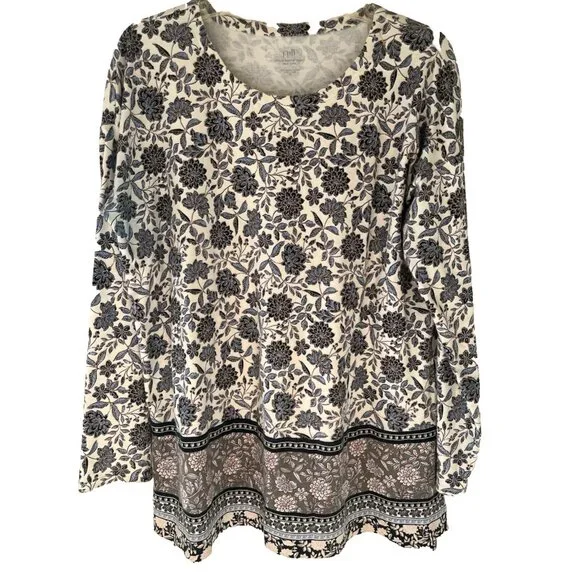 J. Jill Simply Supima Cotton tunic top medium floral 3/4 sleeve Boho casual - Picture 1 of 10